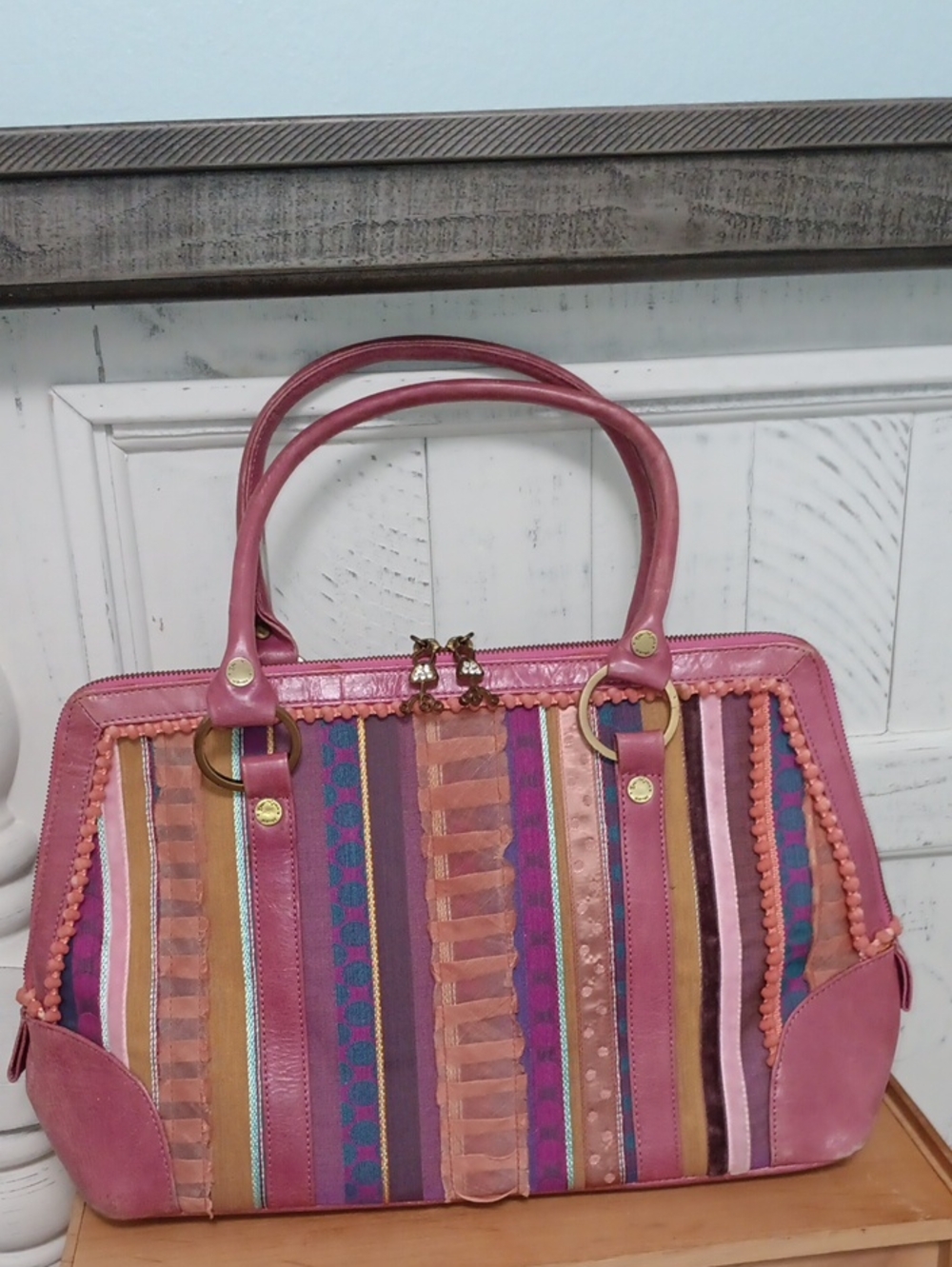 Handmade Striped Pink Multicolor Women’s Shoulder Bag From Ipa Nima Hanoi
